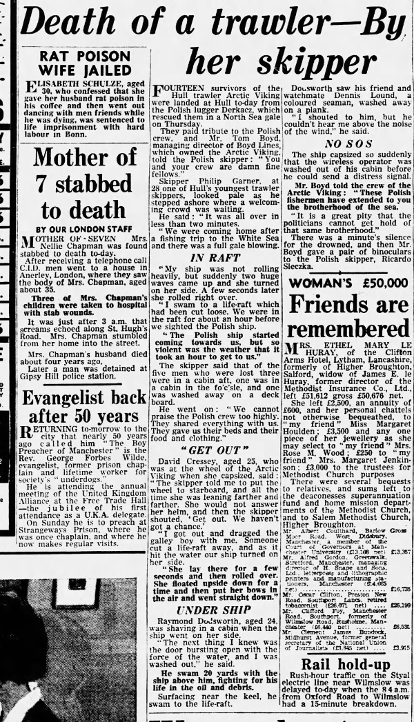 Newspaper clipping headed Death of a Trawler